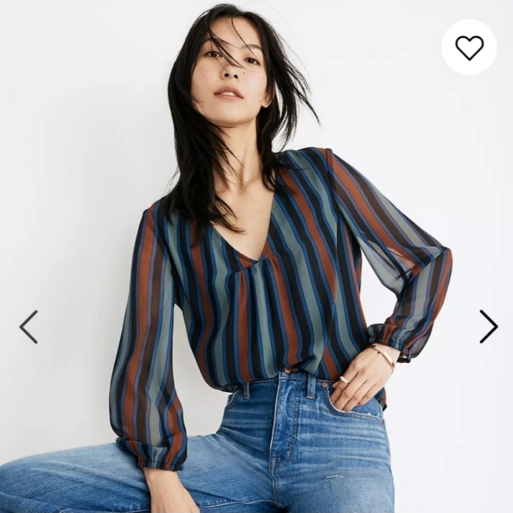Madewell Sheer Sleeve Top in Academy Stripe